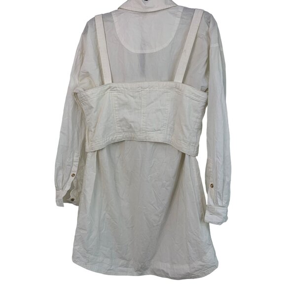 Pilcro Anthropologie White Button-Down Shirt Dress Linen Corset Top Medium 7799 - Picture 8 of 11